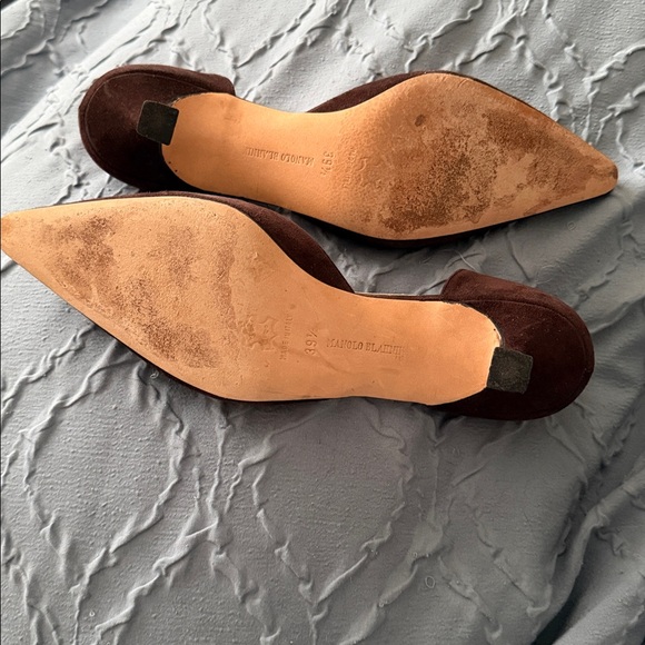 Manolo Blahnik Dark Brown Suede Heels - Picture 7 of 9